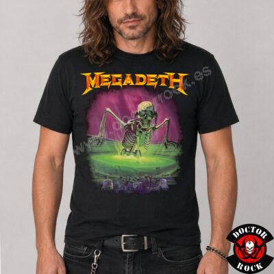 Camiseta negra Megadeth No More Mr. Nice Guy con Vic Rattlehead emergiendo de residuos tóxicos