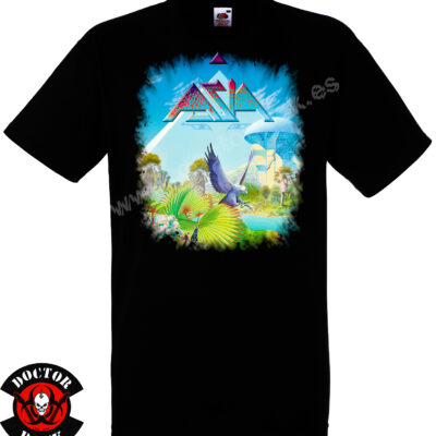 Camiseta negra Asia Alpha de 100% algodón con paisaje tropical futurista