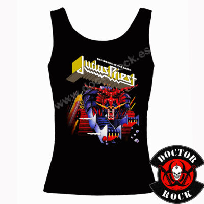 Camiseta de tirantes negra Judas Priest Defenders of the Faith para mujer