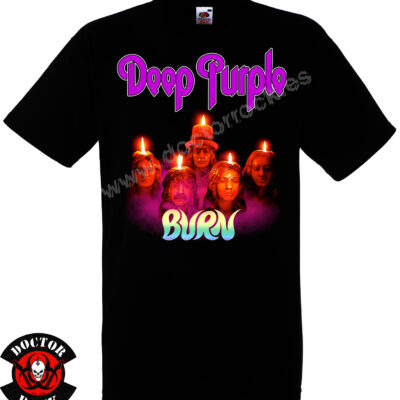 Camiseta negra Deep Purple Burn de 100% algodón con diseño inspirado en el álbum
