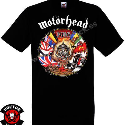 Camiseta negra Motörhead 1916 de 100% algodón con diseño frontal del álbum