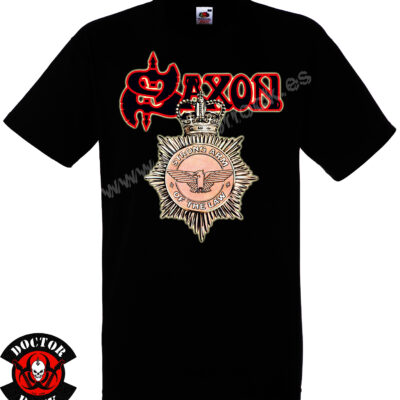 Camiseta negra Saxon Strong Arm of the Law de 100% algodón