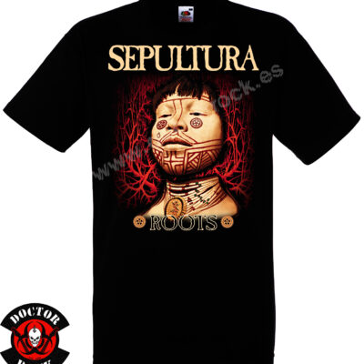 Camiseta negra Sepultura Roots de 100% algodón con diseño inspirado en el álbum