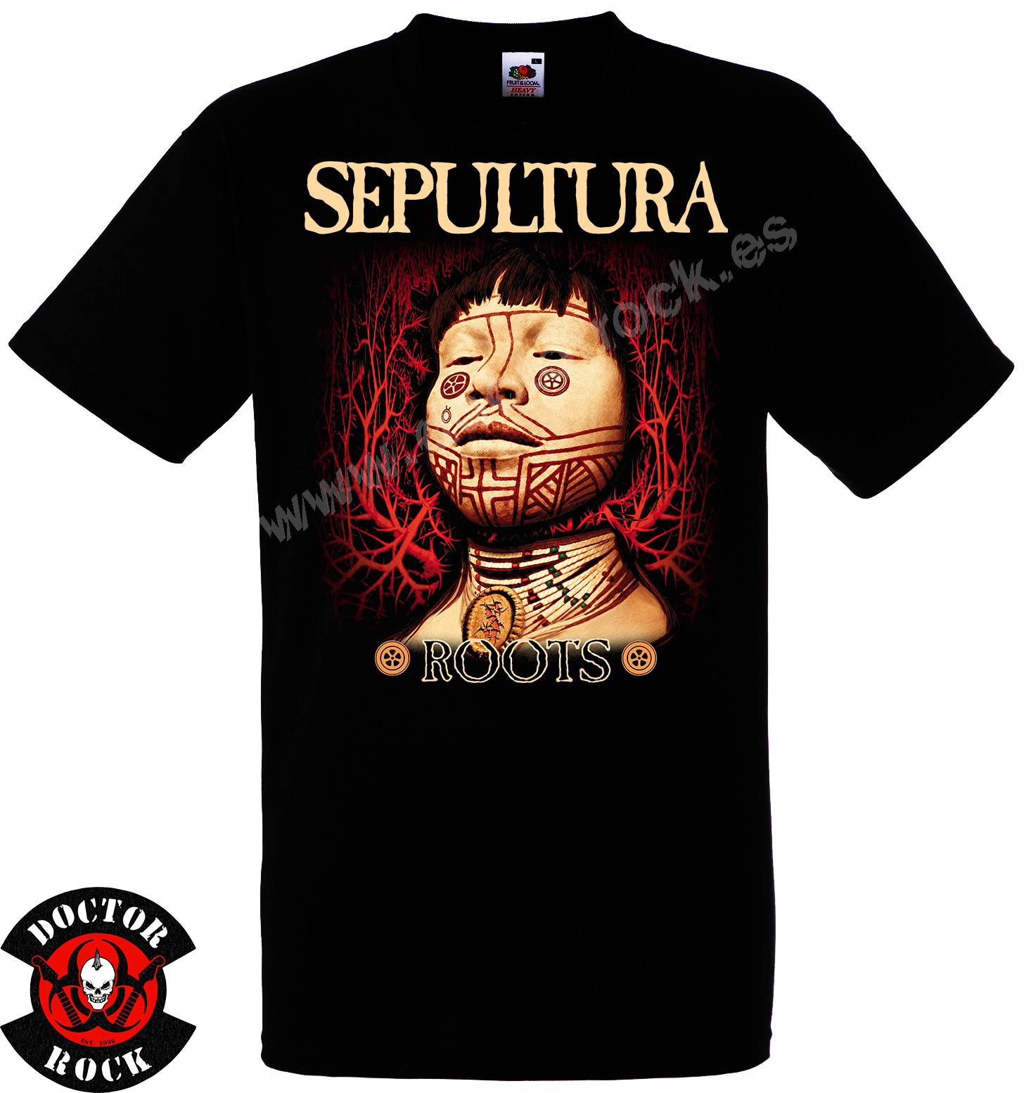 Camiseta negra Sepultura Roots de 100% algodón con diseño inspirado en el álbum