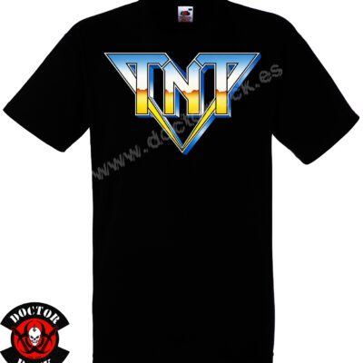 Camiseta negra TNT Logo Color de 100% algodón con logotipo azul blanco y amarillo