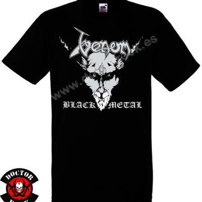 Camiseta negra Venom Black Metal de 100% algodón con diseño frontal blanco