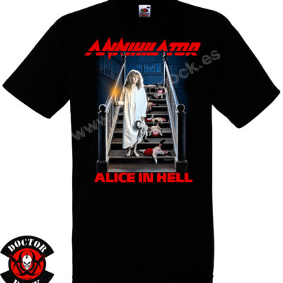 Camiseta negra Annihilator Alice in Hell de 100% algodón con diseño inspirado en el álbum