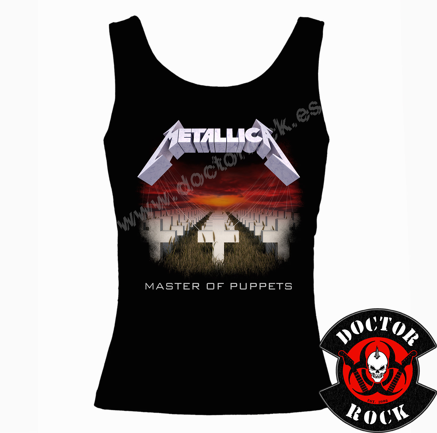Camiseta de tirantes negra Metallica Master of Puppets de 100% algodón