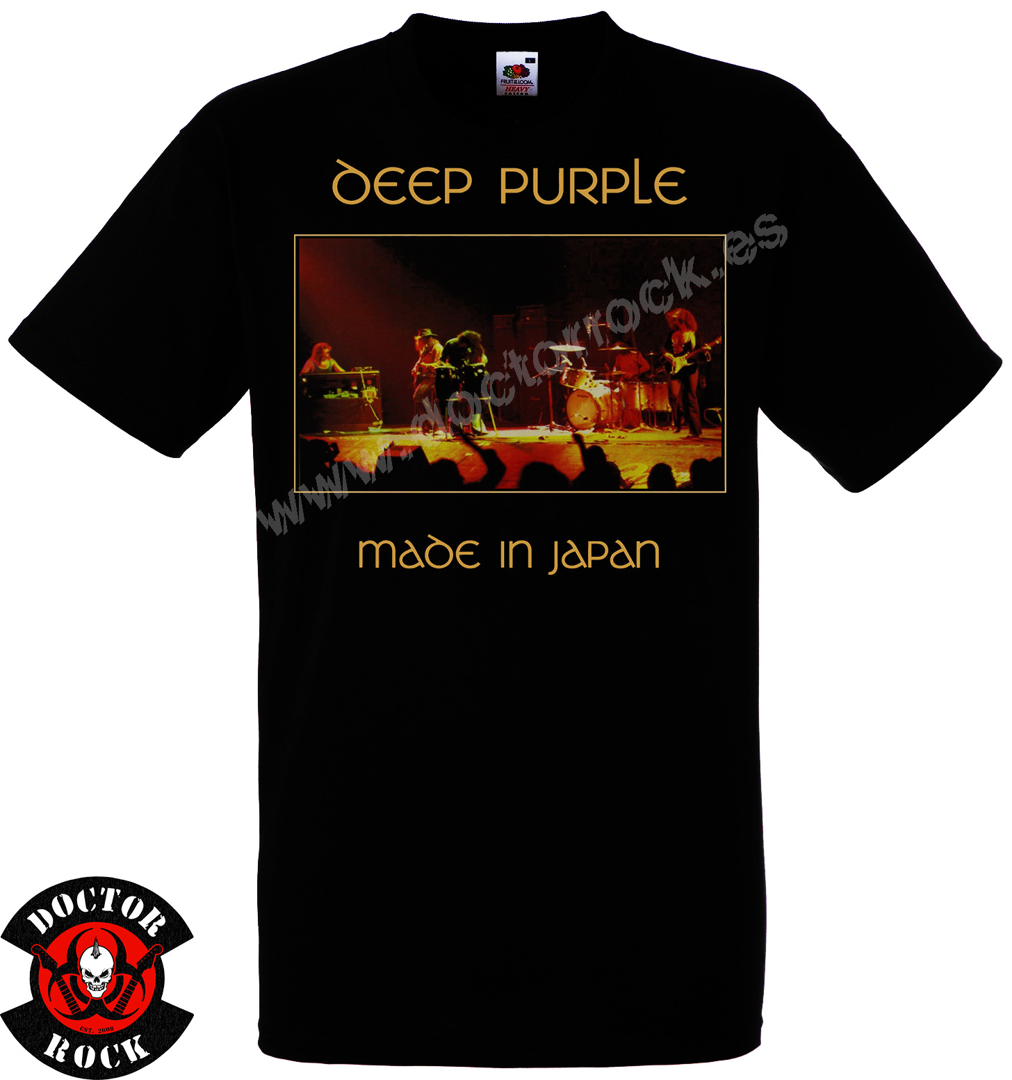 Camiseta negra Deep Purple Made in Japan de 100% algodón con imagen de concierto