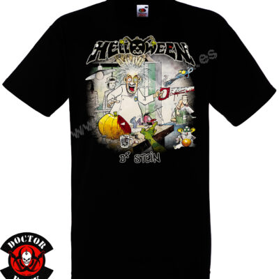 Camiseta negra Helloween Dr. Stein de 100% algodón con diseño inspirado en la canción
