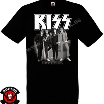 Camiseta negra KISS Dressed to Kill de 100% algodón con fotografía de la formación clásica