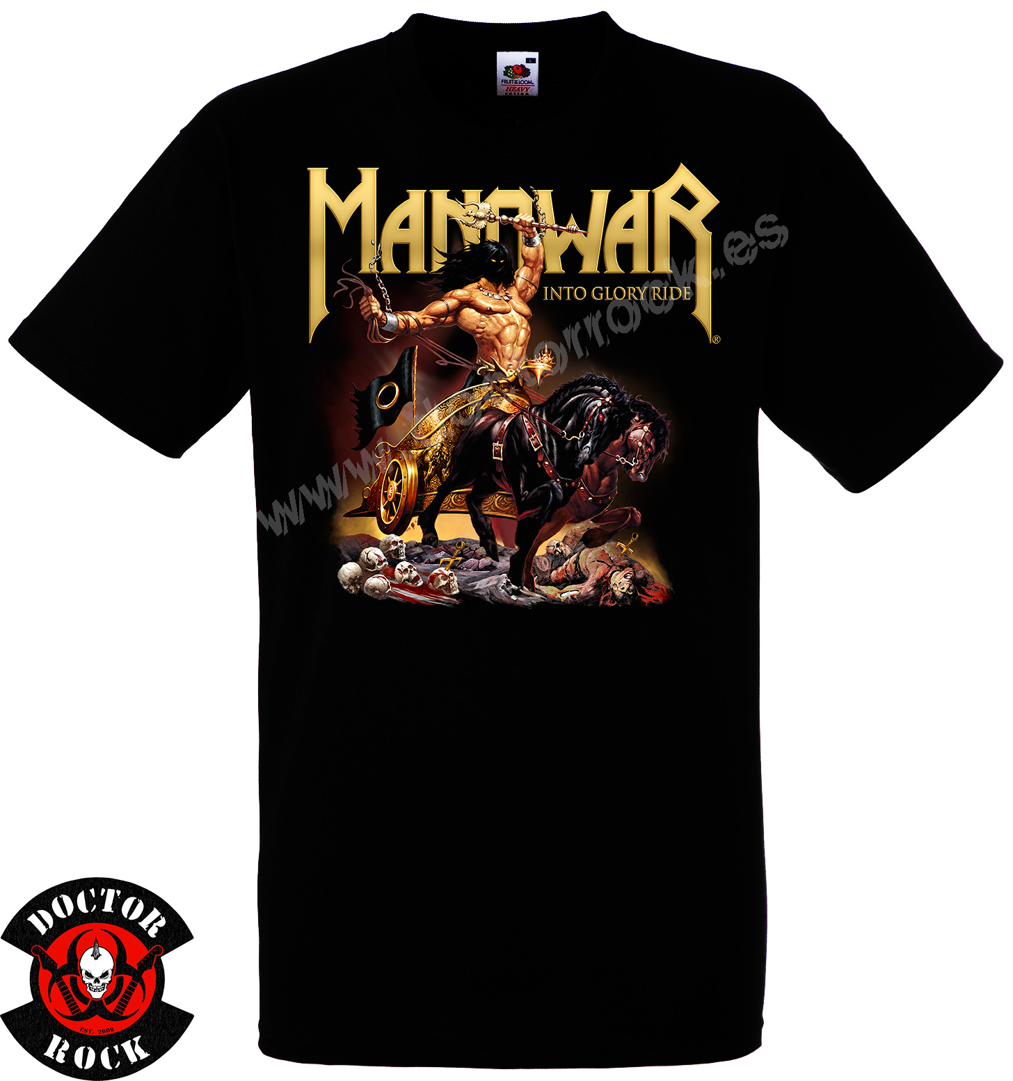 Camiseta negra Manowar Into Glory Ride Imperial Edition MMXIX de 100% algodón