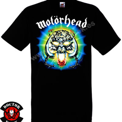 Camiseta negra Motörhead Overkill de 100% algodón con diseño Snaggletooth