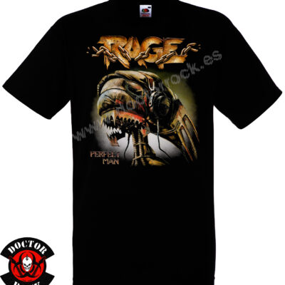 Camiseta negra Rage Perfect Man de 100% algodón con diseño mecánico frontal