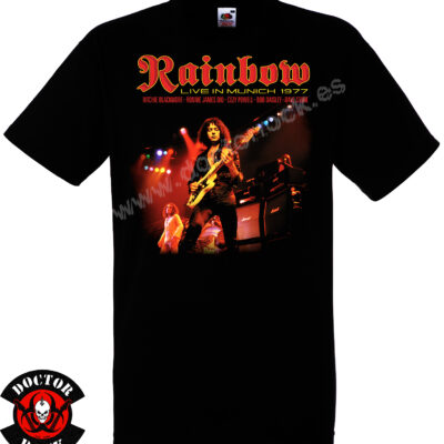 Camiseta negra Rainbow Live in Munich 1977 de 100% algodón con imagen de concierto
