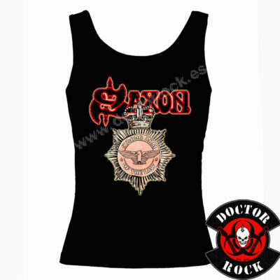 Camiseta de tirantes negra Saxon Strong Arm of the Law para mujer