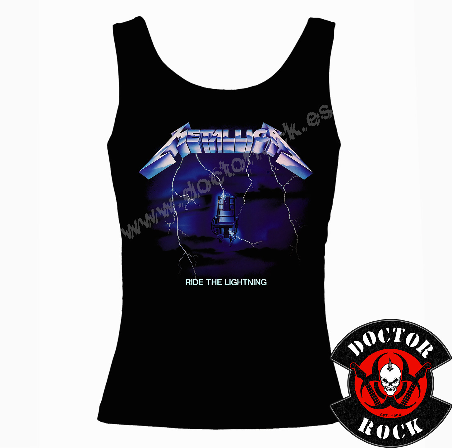 Camiseta de tirantes negra Metallica Ride the Lightning de 100% algodón
