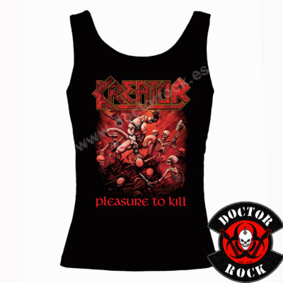 Camiseta de tirantes negra Kreator Pleasure to Kill para mujer con estampación frontal roja