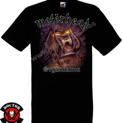 Camiseta negra Motörhead Orgasmatron de 100% algodón con locomotora monstruosa