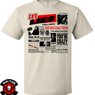 Camiseta Guns N’ Roses G N’ R Lies de color natural con diseño de periódico en negro y rojo