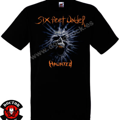 Camiseta negra Six Feet Under Haunted con calavera azul e impresión frontal