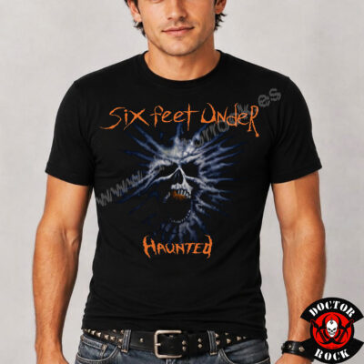 Camiseta negra Six Feet Under Haunted con calavera azul e impresión frontal