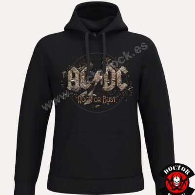 Sudadera negra AC/DC Rock or Bust con capucha y logotipo efecto piedra