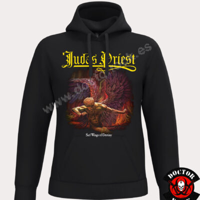Sudadera negra Judas Priest Sad Wings of Destiny con capucha y diseño del ángel caído
