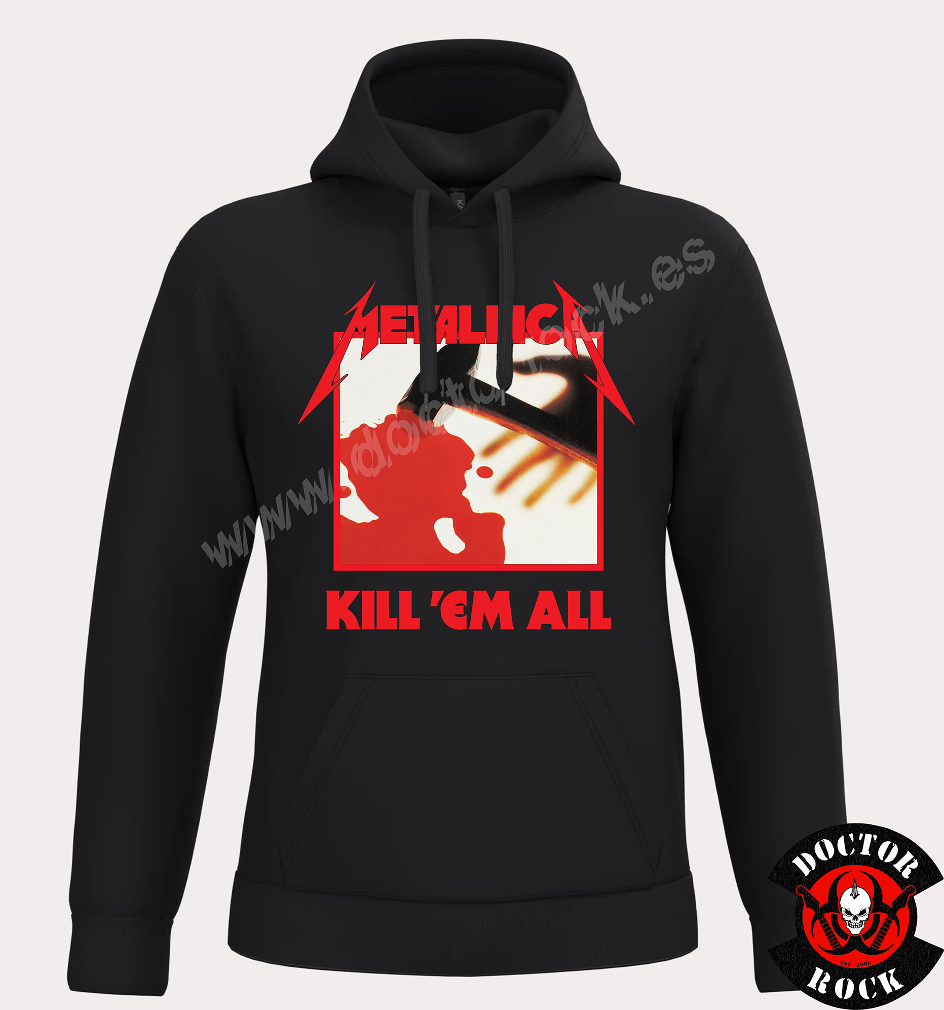 Sudadera negra Metallica Kill Em All con capucha, bolsillo canguro y portada del álbum
