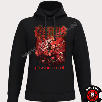 Sudadera negra Kreator Pleasure to Kill con capucha, bolsillo canguro y diseño rojo