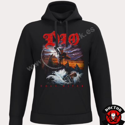 Sudadera negra DIO Holy Diver con capucha, bolsillo canguro y portada del álbum