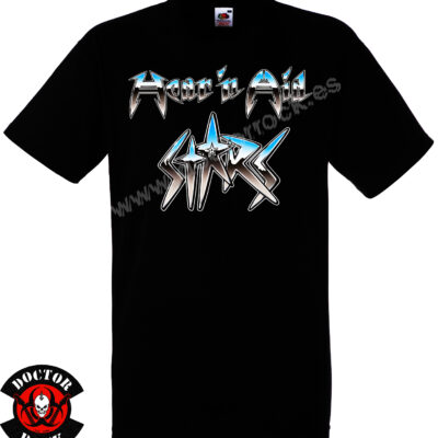 Camiseta negra Hear n Aid Stars de 100% algodón con logotipos metálicos