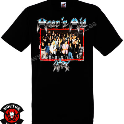Camiseta negra Hear n Aid Stars All Star de 100% algodón con fotografía del proyecto heavy metal