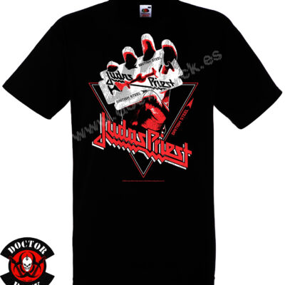 Camiseta negra Judas Priest British Steel Triangle de 100% algodón