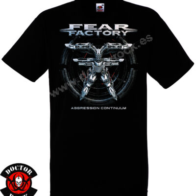 Camiseta negra Fear Factory Aggression Continuum de 100% algodón con diseño robótico