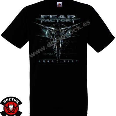 Camiseta negra Fear Factory Roboticist de 100% algodón con diseño mecánico metálico