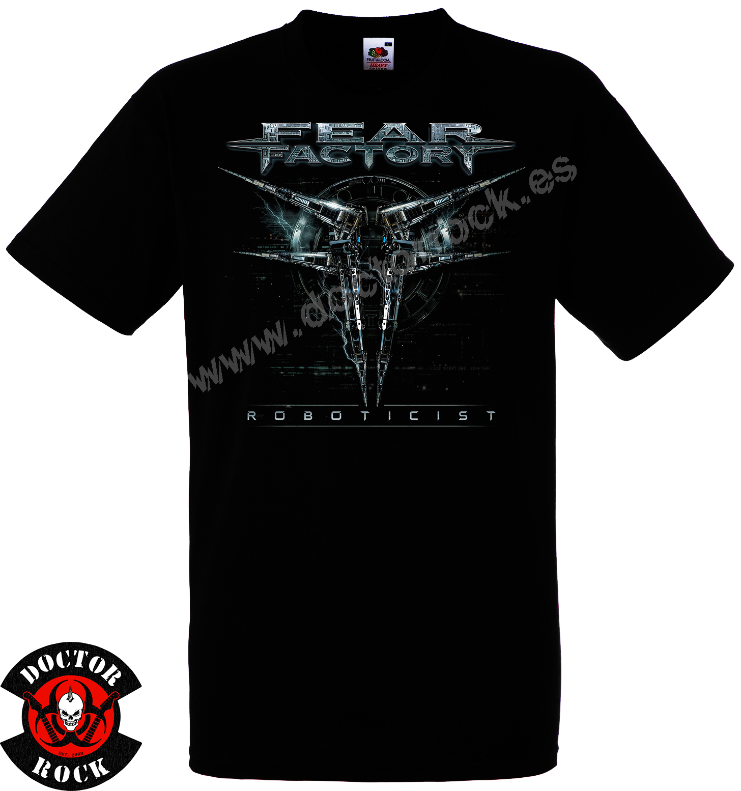 Camiseta negra Fear Factory Roboticist de 100% algodón con diseño mecánico metálico