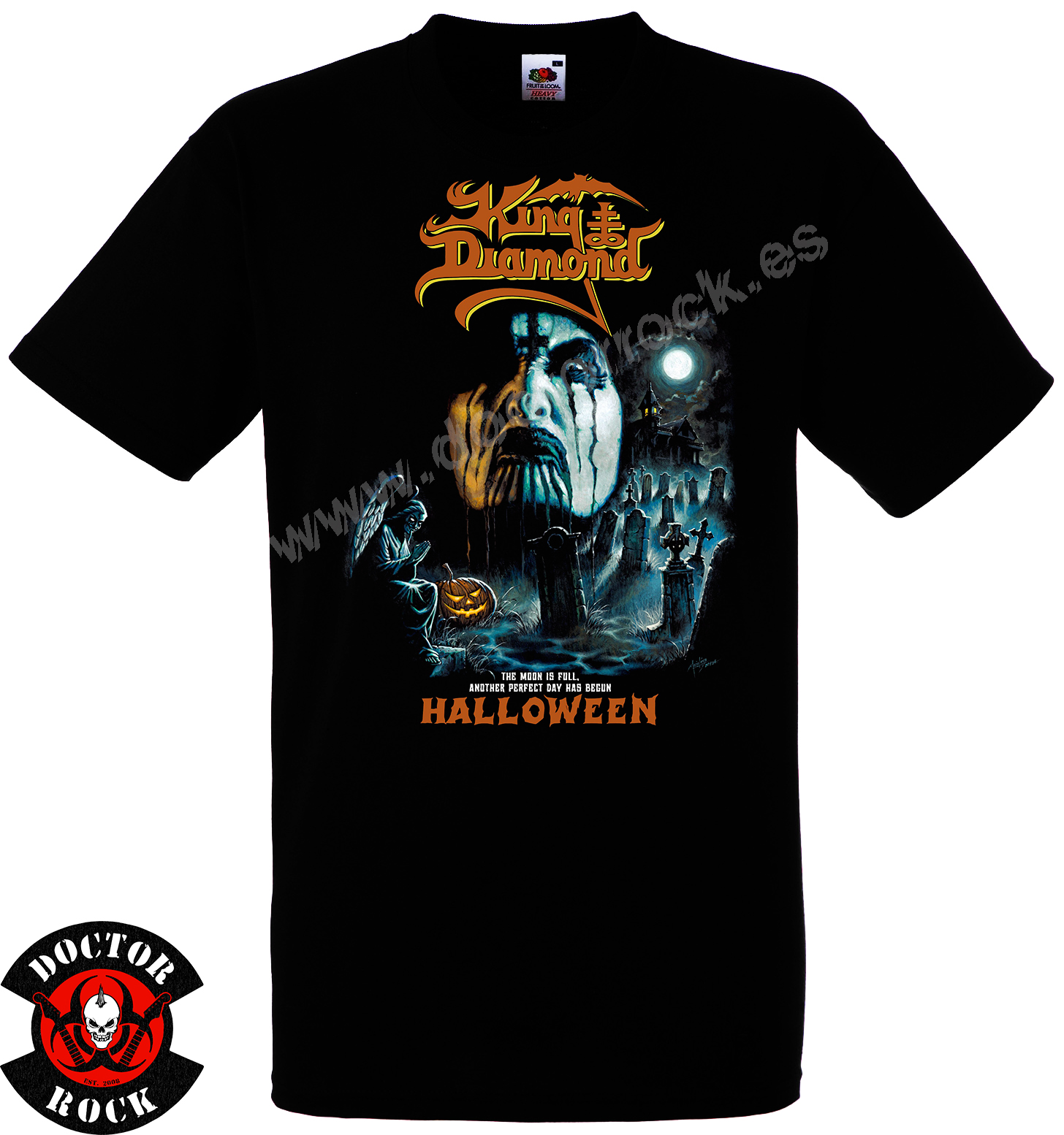 Camiseta negra King Diamond Halloween de 100% algodón con estampación frontal