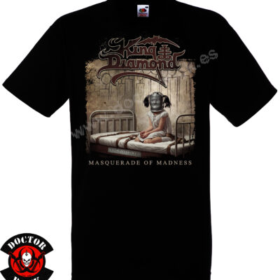 Camiseta negra King Diamond Masquerade of Madness de 100% algodón con diseño de The Institute