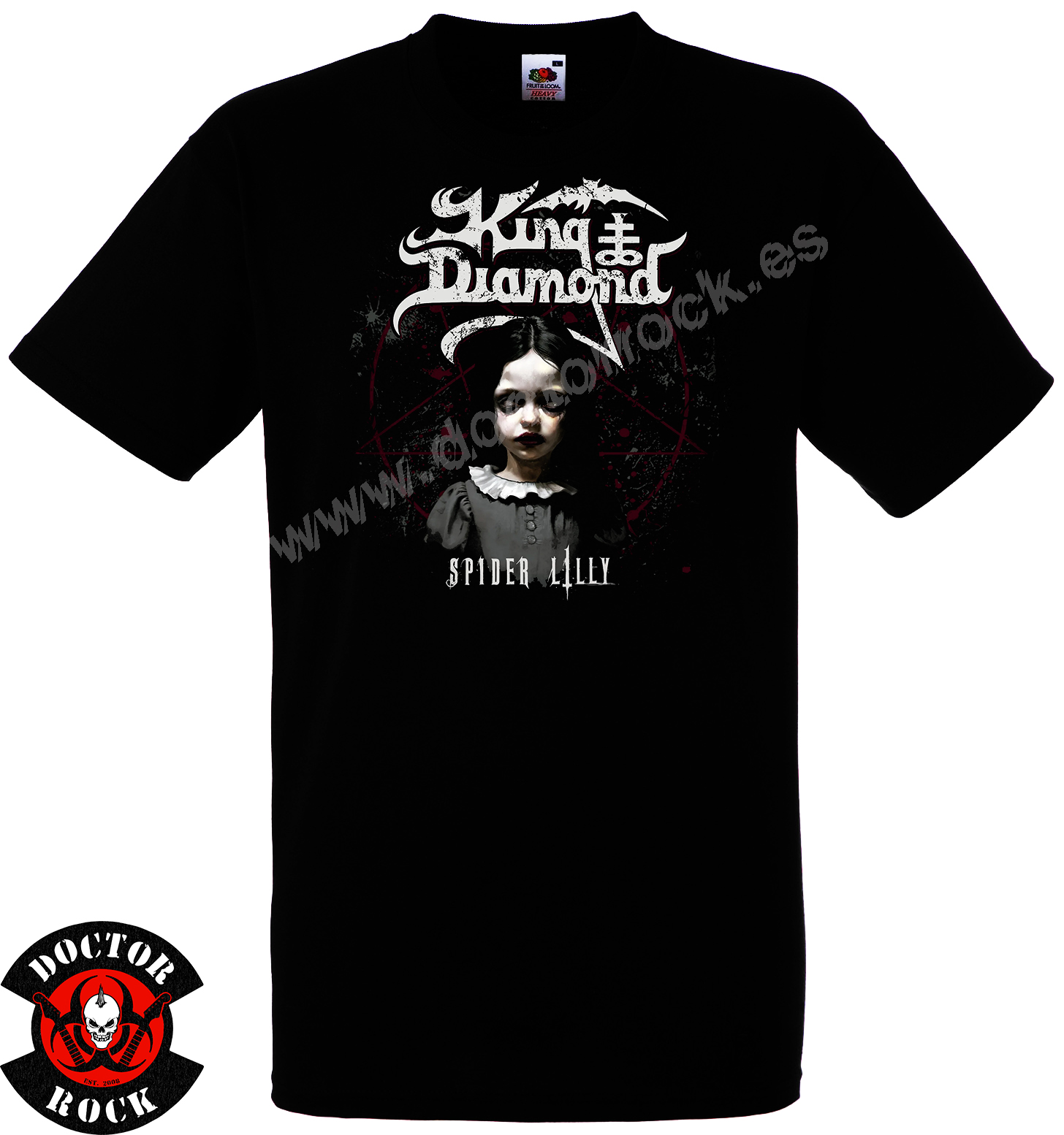 Camiseta negra King Diamond Spider Lilly de 100% algodón con estampación frontal