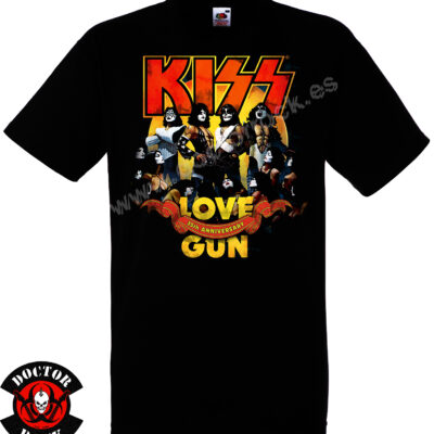 Camiseta negra KISS Love Gun 35th Anniversary de 100% algodón con diseño de la banda