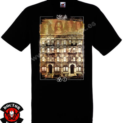 Camiseta negra Led Zeppelin Physical Graffiti de 100% algodón con diseño de la portada del álbum