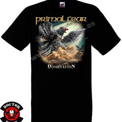 Camiseta negra Primal Fear Domination de 100% algodón con figura alada metálica