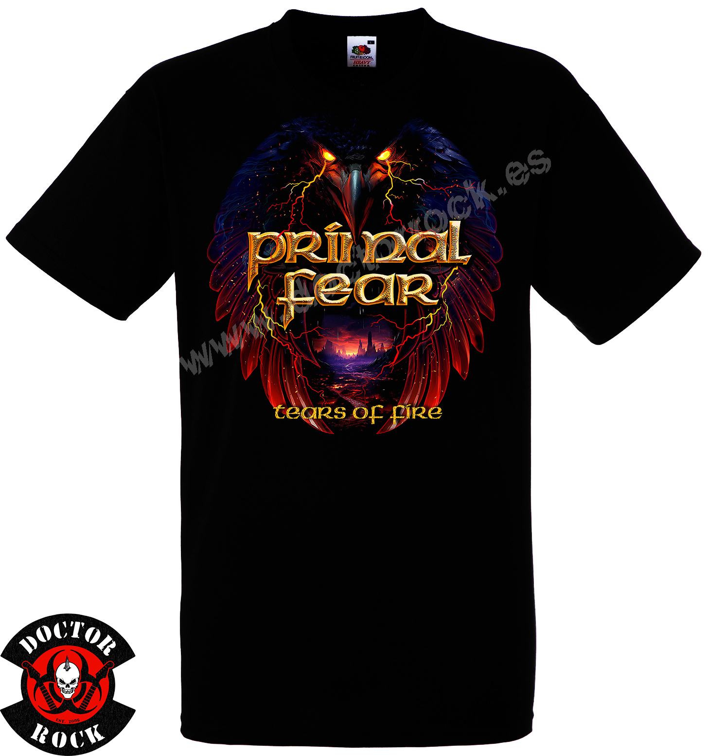 Camiseta negra Primal Fear Tears of Fire de 100% algodón con diseño de ave oscura