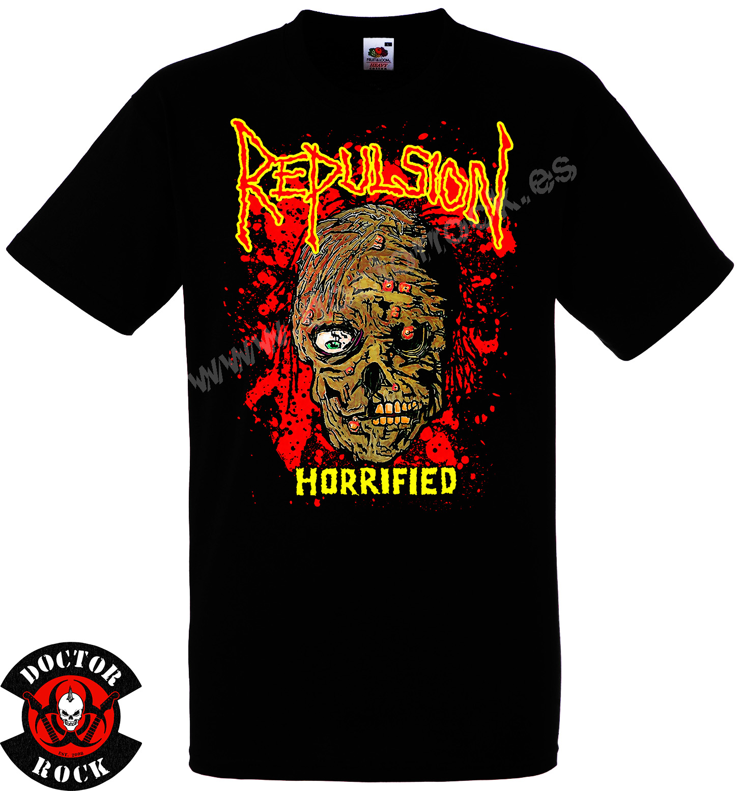 Camiseta negra Repulsion Horrified de 100% algodón con diseño inspirado en el álbum