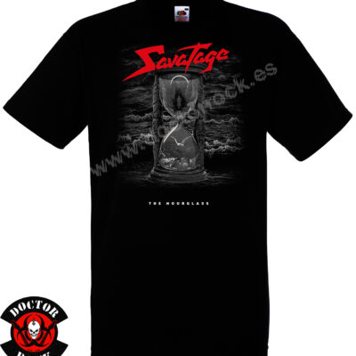 Camiseta negra Savatage The Hourglass de 100% algodón con reloj de arena y mar embravecido