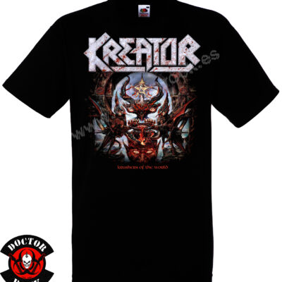 Camiseta negra Kreator Krushers of the World de 100% algodón con criatura infernal