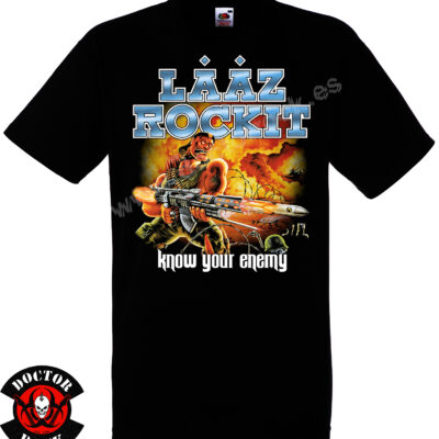 Camiseta negra Lääz Rockit Know Your Enemy de 100% algodón con estampación frontal