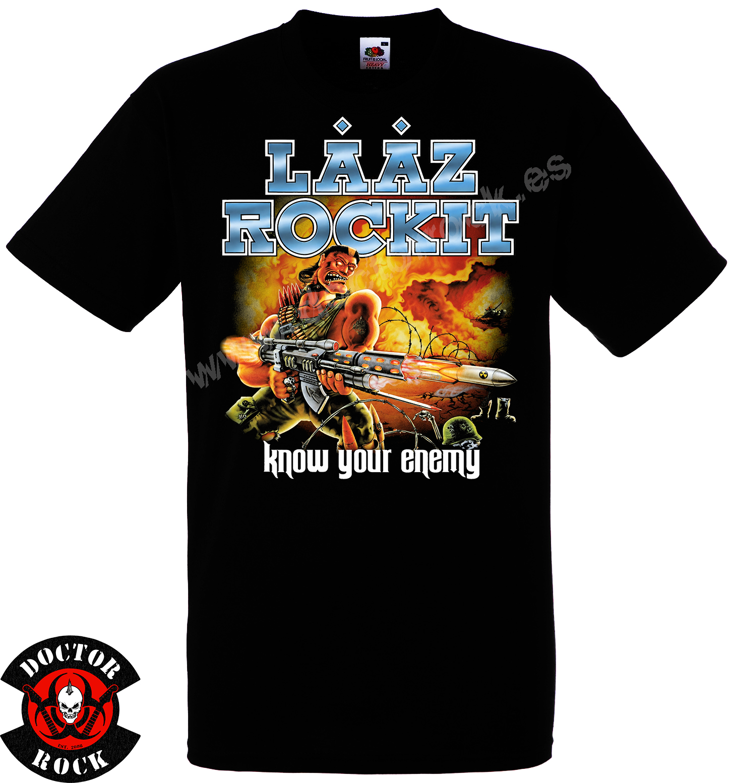 Camiseta negra Lääz Rockit Know Your Enemy de 100% algodón con estampación frontal