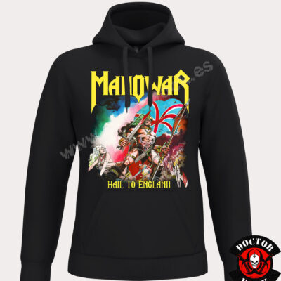 Sudadera negra Manowar Hail to England con capucha, guerrero y bandera británica